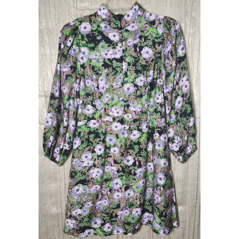 MELLODAY Black Mini Dress with Lavender and Green Floral Print